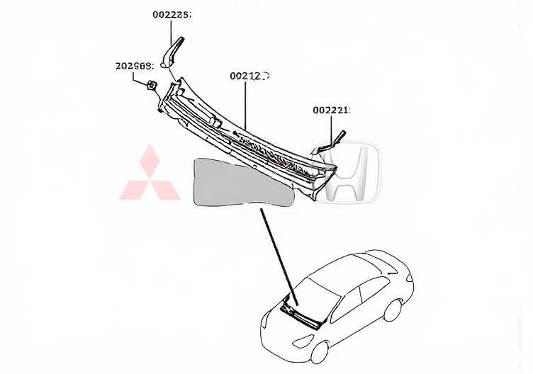 Nhựa máng nước dưới chân kính chắn gió xe Mitsubishi Attrage Mã sp: 7405A471, 7405A472